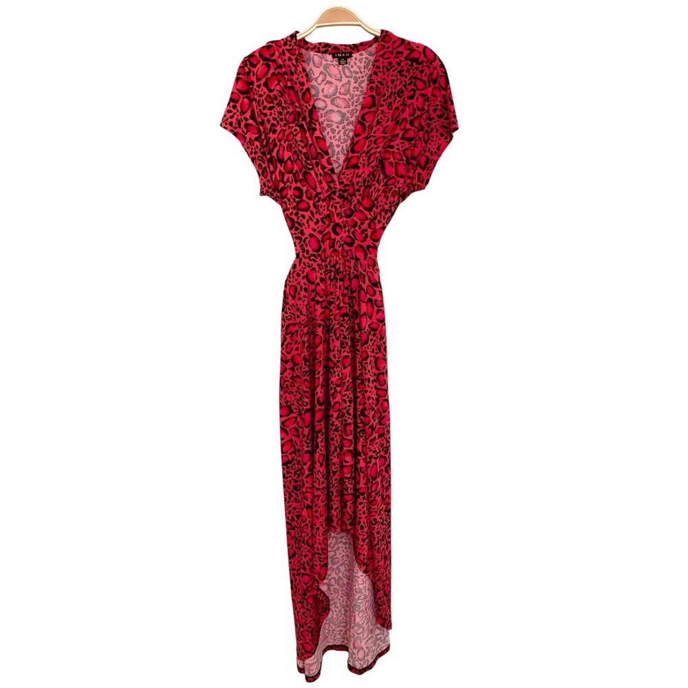 IMAN Wrap Dress / Hot Pink Leopard Print Soft Stretchy High-Low Hem / Size 2X